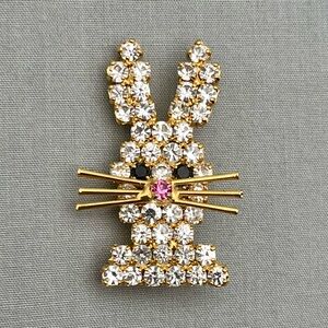 Vintage Cookie Cutter Style Bunny Rabbit Rhinestone Brooch